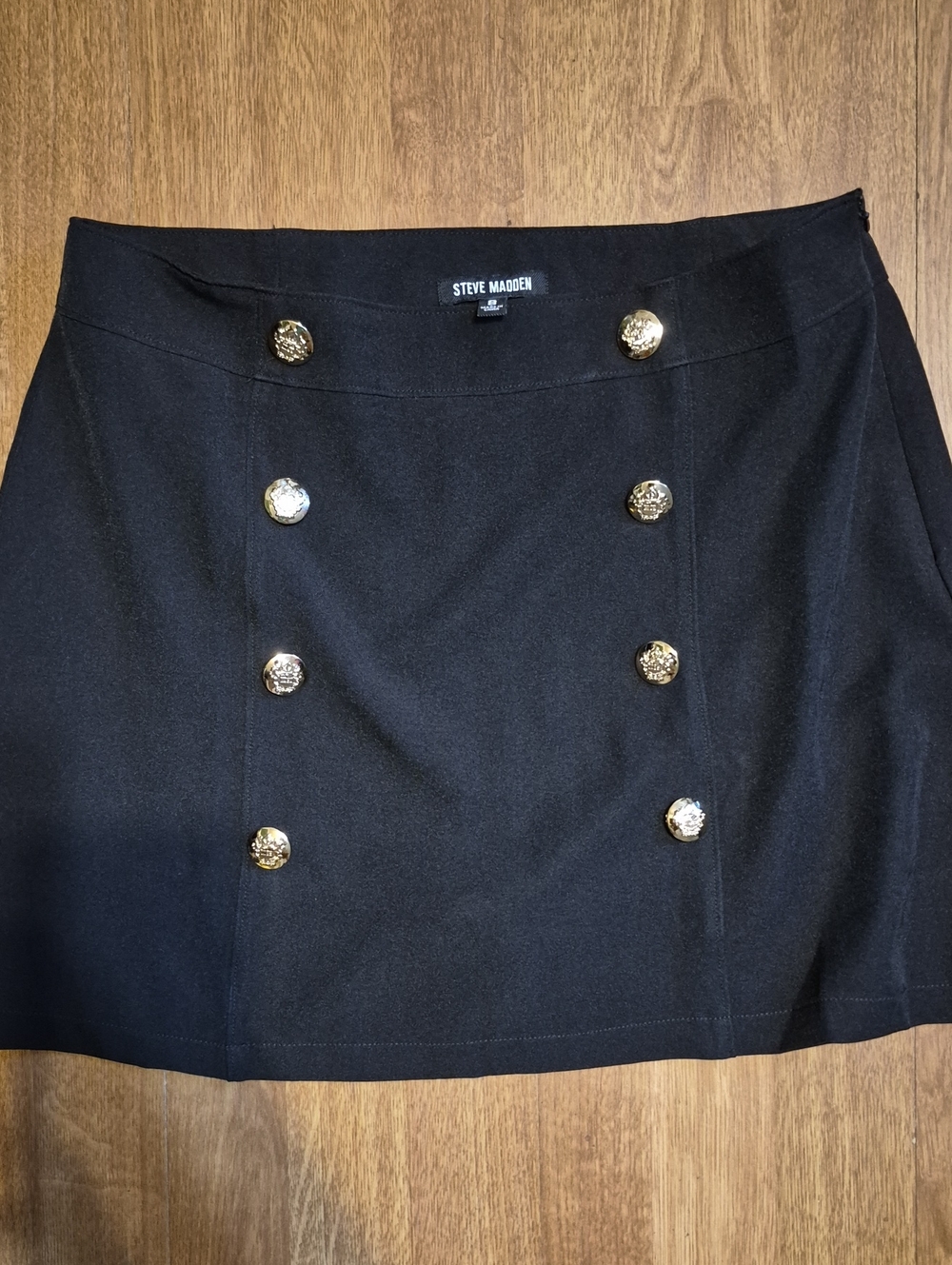 Steve Madden Black Mini Skirt with Gold Buttons Size 8